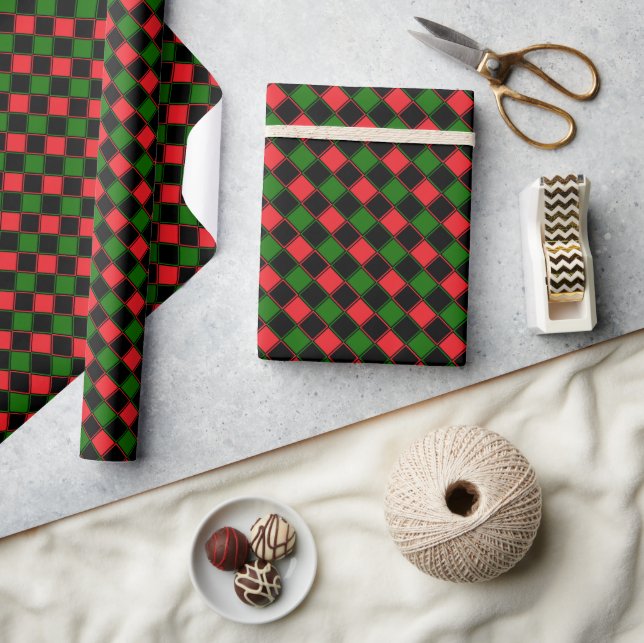 Red Black Green Chequered Pattern Afrocentric Chri Wrapping Paper (Crafts)