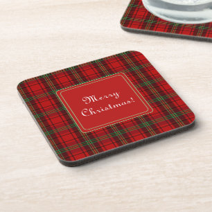 Red Black Green Cosy Plaids Merry Christmas Coaster