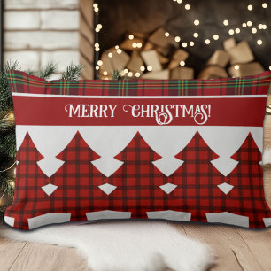 Red Black Green Cosy Tartan Lumbar Cushion