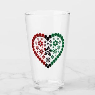 Red Black Green Floral Heart Happy Kwanzaa Glass