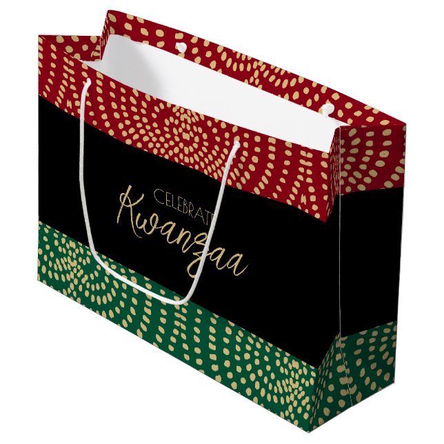 Red Black Green Gold Kwanzaa Large Gift Bag (Front Angled)