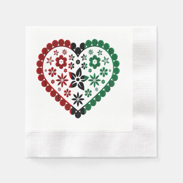 Red Black Green Kinara Colours Heart Happy Kwanzaa Napkin (Front)