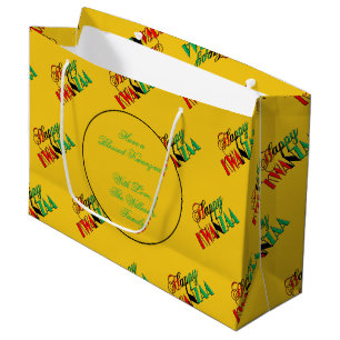 Red Black Green Kinara Typography Happy Kwanzaa Large Gift Bag