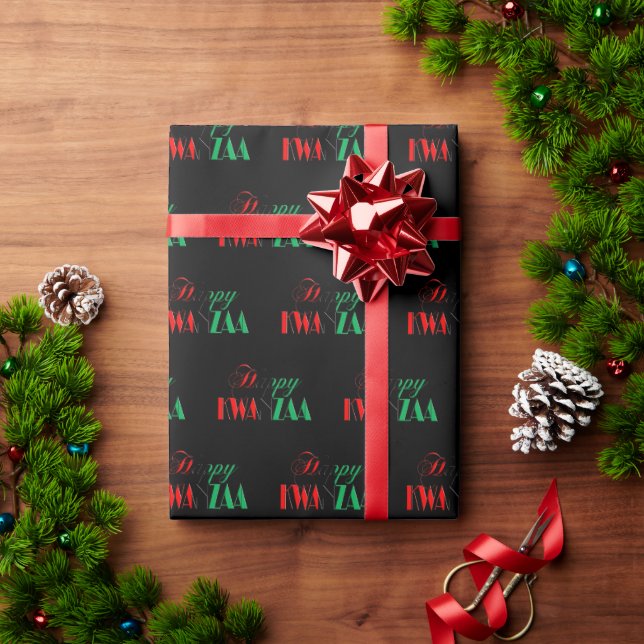 Red Black Green Kinara Typography Happy Kwanzaa Wrapping Paper (Holiday Gift)