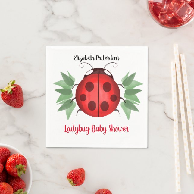 Red Black Green Ladybug Watercolor Baby Shower Napkin (Insitu)