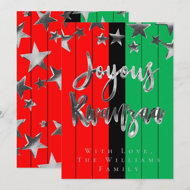 Red Black Green Pattern Script Joyous Kwanzaa Card (Front/Back)