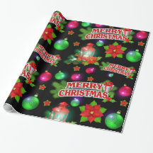 Red Black Green Santa Poinsettia Wrapping Paper