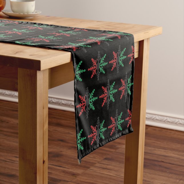 Red Black Green Snowflakes Pattern Kwanzaa Long Table Runner (In Situ)