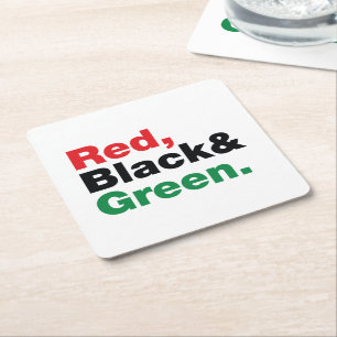 Red, Black & Green. Square Paper Coaster