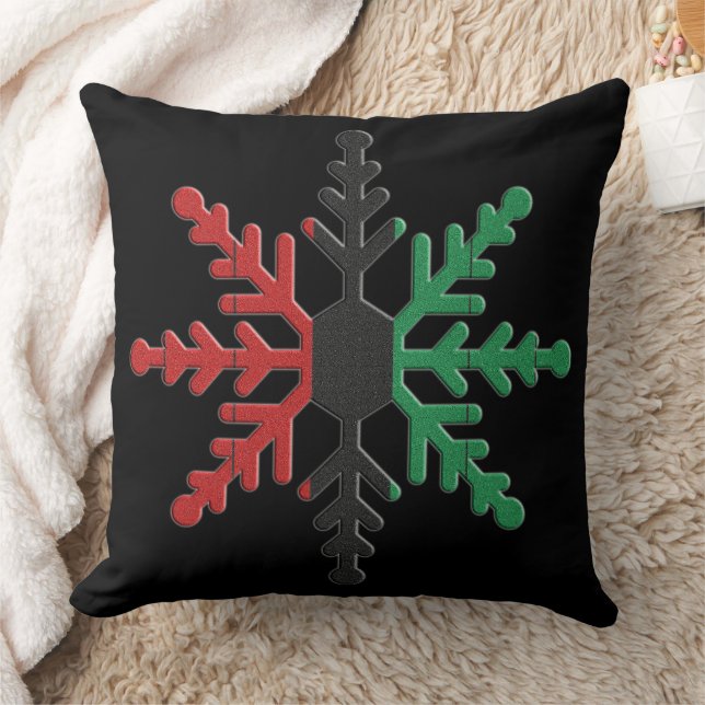 Red Black Green Striped Snowflake Kwanzaa Cushion (Blanket)