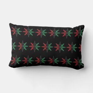 Red Black Green Striped Snowflakes Kwanzaa Lumbar Cushion