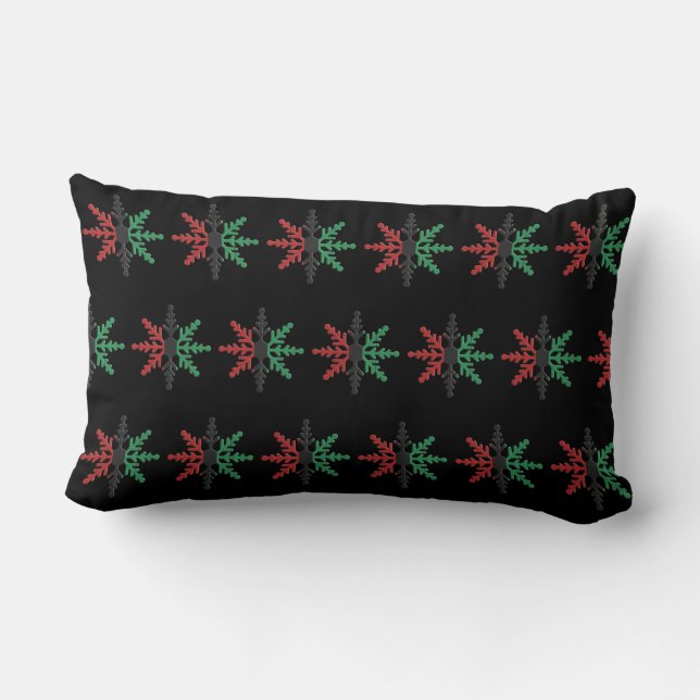 Red Black Green Striped Snowflakes Kwanzaa Lumbar Cushion (Back)