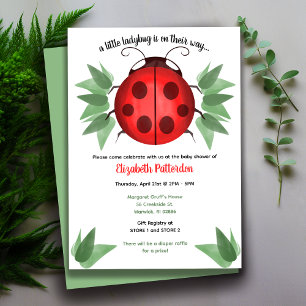 Red, Black, Green Watercolor Ladybug Baby Shower Invitation