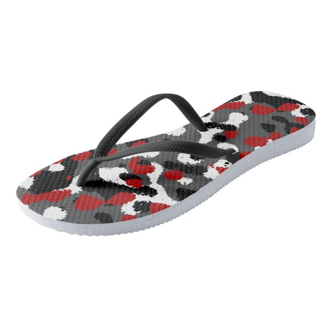 Red, Black, Grey and white Camo Abstract Jandals (Angled)