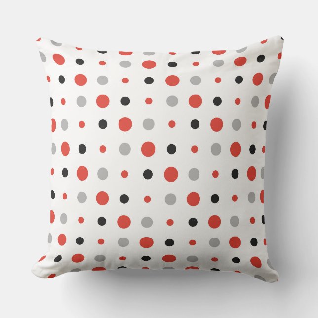 red, black, grey and white dots cushion (Front)