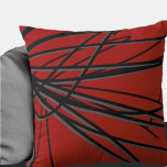 Red Black & Grey Artistic Elegant Abstract Cushion<br><div class="desc">Modern throw pillow features an artistic abstract linear composition in red, black and grey. An artistic abstract design with an organic linear pattern features black and grey organic lines that swirl from left to right on a red background. This decorative pillow is bound to add a splash of colour to...</div>