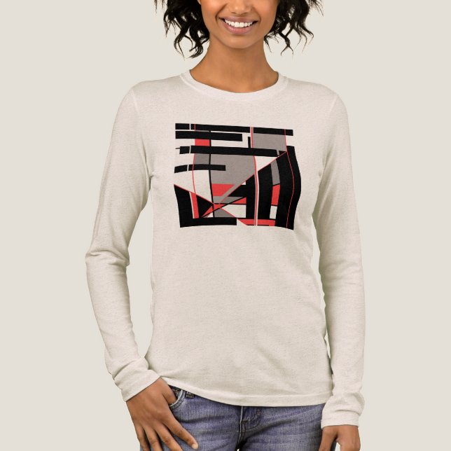 Red Black Grey Geometric MCM-like Art Design Tri-Blend Shirt (Front)