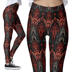 Red, Black, Grey Gothic Filigree Lace Leggings