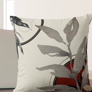 Red Black Grey & Ivory Artistic Watercolor Cushion