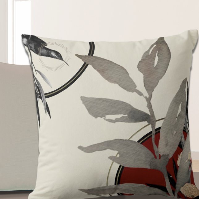 Red Black Grey & Ivory Artistic Watercolor Cushion (Creator Uploaded)