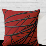 Red Black & Grey Modern Elegant Abstract Cushion<br><div class="desc">Modern throw pillow features an elegant abstract linear composition in red, black and grey. An artistic abstract design with an organic linear pattern features black and grey organic lines that swirl from left to right on a red background. This decorative pillow is bound to add a splash of colour to...</div>