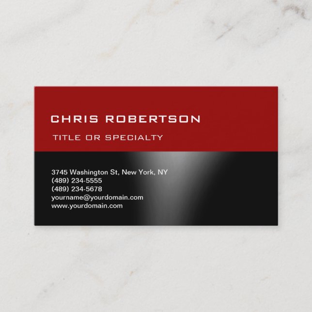 Red Black Grey Modern Simple Plain Business Card (Front)