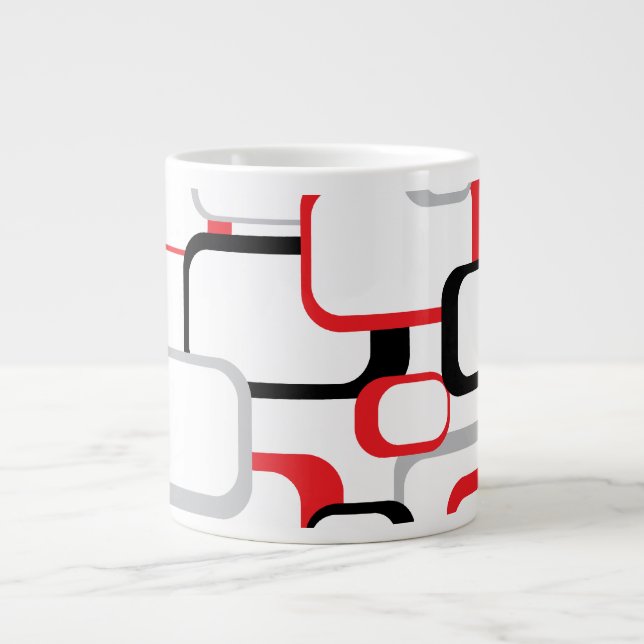 Red Black Grey Retro Squares White Large Coffee Mug (Front)