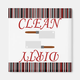 Red Black & Grey Striped Clean or Dirty Dishwasher Magnet