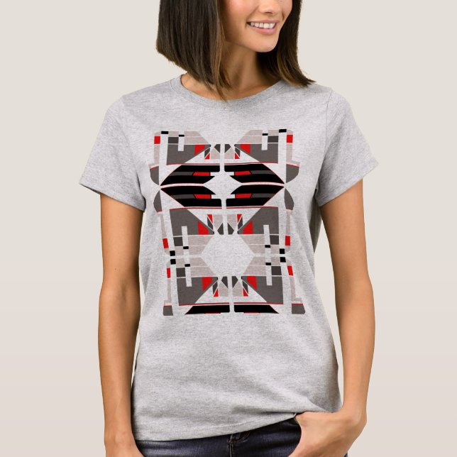 Red Black Grey Symmetrical Southwest Art-inspired T-Shirt (Front)