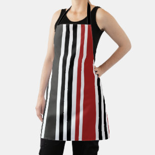Red Black Grey Vertical Stripes Pattern Apron