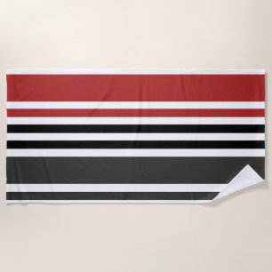Red Black Grey Vertical Stripes Pattern Beach Towel