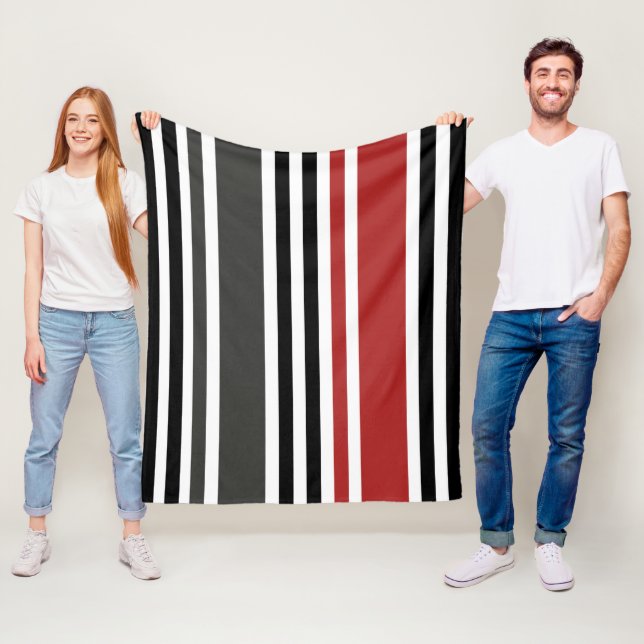 Red Black Grey Vertical Stripes Pattern Fleece Blanket (In Situ)