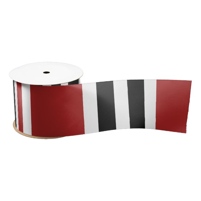 Red Black Grey Vertical Stripes Pattern Satin Ribbon (Spool)