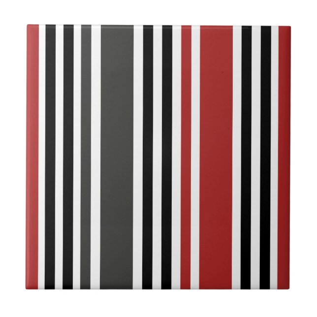 Red Black Grey Vertical Stripes Pattern Tile (Front)