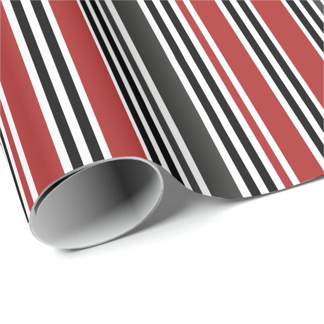 Red Black Grey Vertical Stripes Pattern Wrapping Paper (Roll Corner)