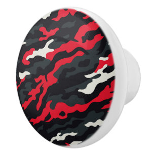 Red Black Grey White Camouflage Camo Pattern Ceramic Knob