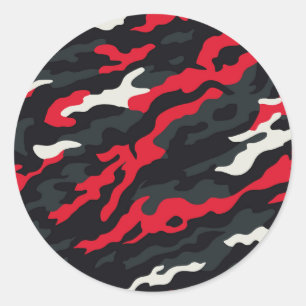 Red Black Grey White Camouflage Camo Pattern Classic Round Sticker