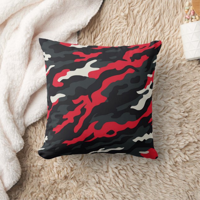 Red Black Grey White Camouflage Camo Pattern Cushion (Blanket)