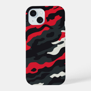 Red Black Grey White Camouflage Camo Pattern iPhone 15 Case
