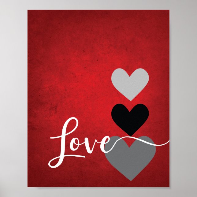 Red Black Grey White Kitchen Quote LOVE Wall Art (Front)