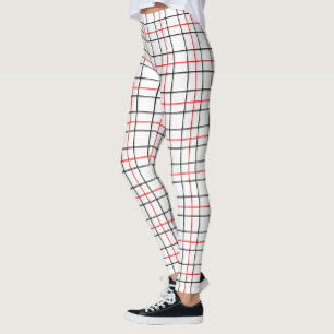Red Black Grid Lines Plaid Design Leggings