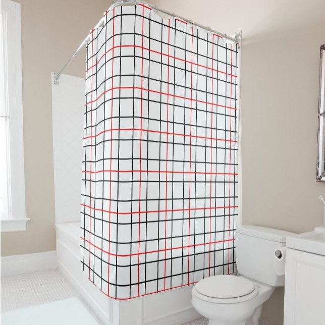 Red Black Grid Lines Plaid Design  Shower Curtain (Creator Uploaded)