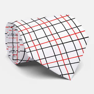 Red Black Grid Lines Plaid Design Tie