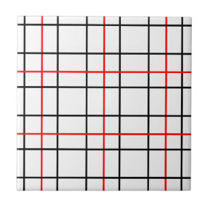 Red Black Grid Lines Plaid Design Tile