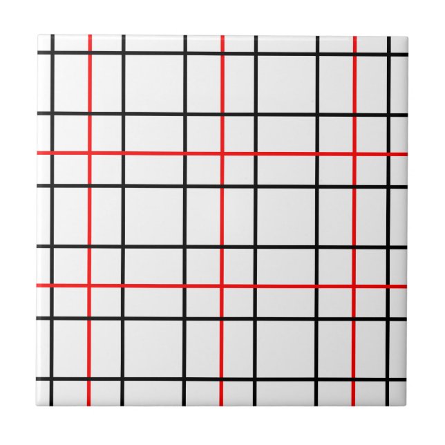 Red Black Grid Lines Plaid Design  Tile (Front)
