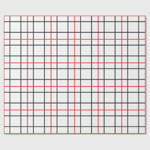 Red Black Grid Lines Plaid Design Wrapping Paper