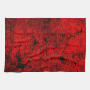Red Black grunge abstract digital graphic art Tea Towel