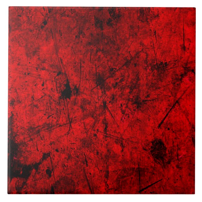Red Black grunge abstract digital graphic art Tile (Front)
