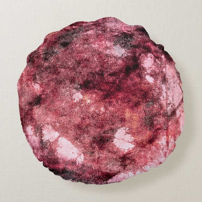 Red black grunge abstract paint brush modern art round cushion (Back)