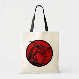 Red black grunge dragon circle tote bag
